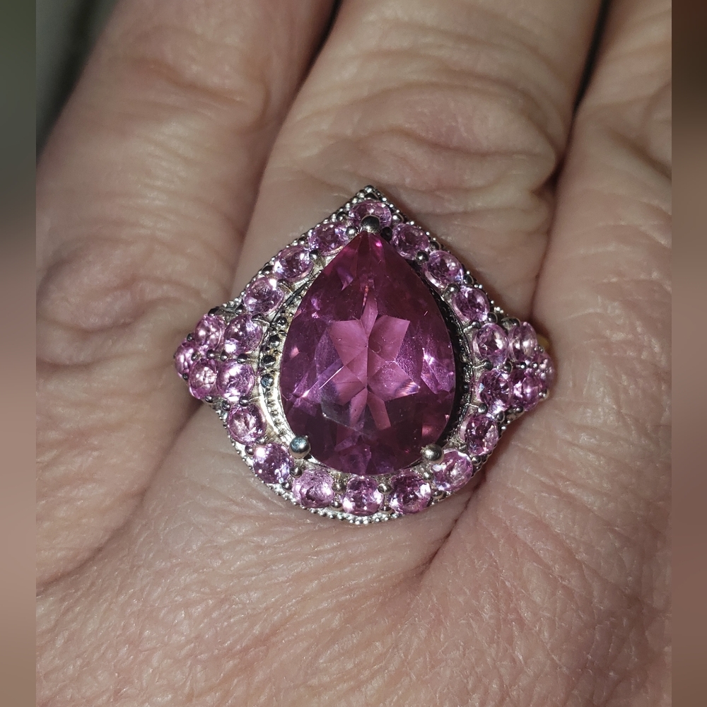 Sz 10, African Lilac Quartz, Lab Created Pink Sapphire, 925 Silver, TGW 8.4 cts